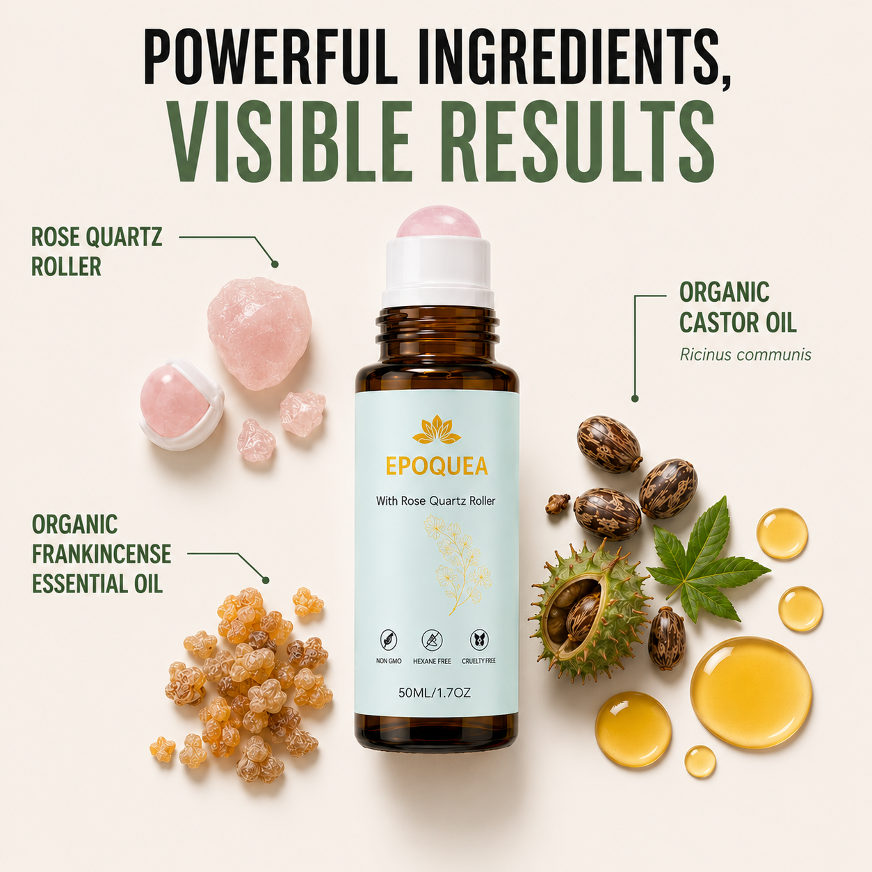 Epoquea | Cold Pressed Organic Castor Oil Roll-On in Amber Glass