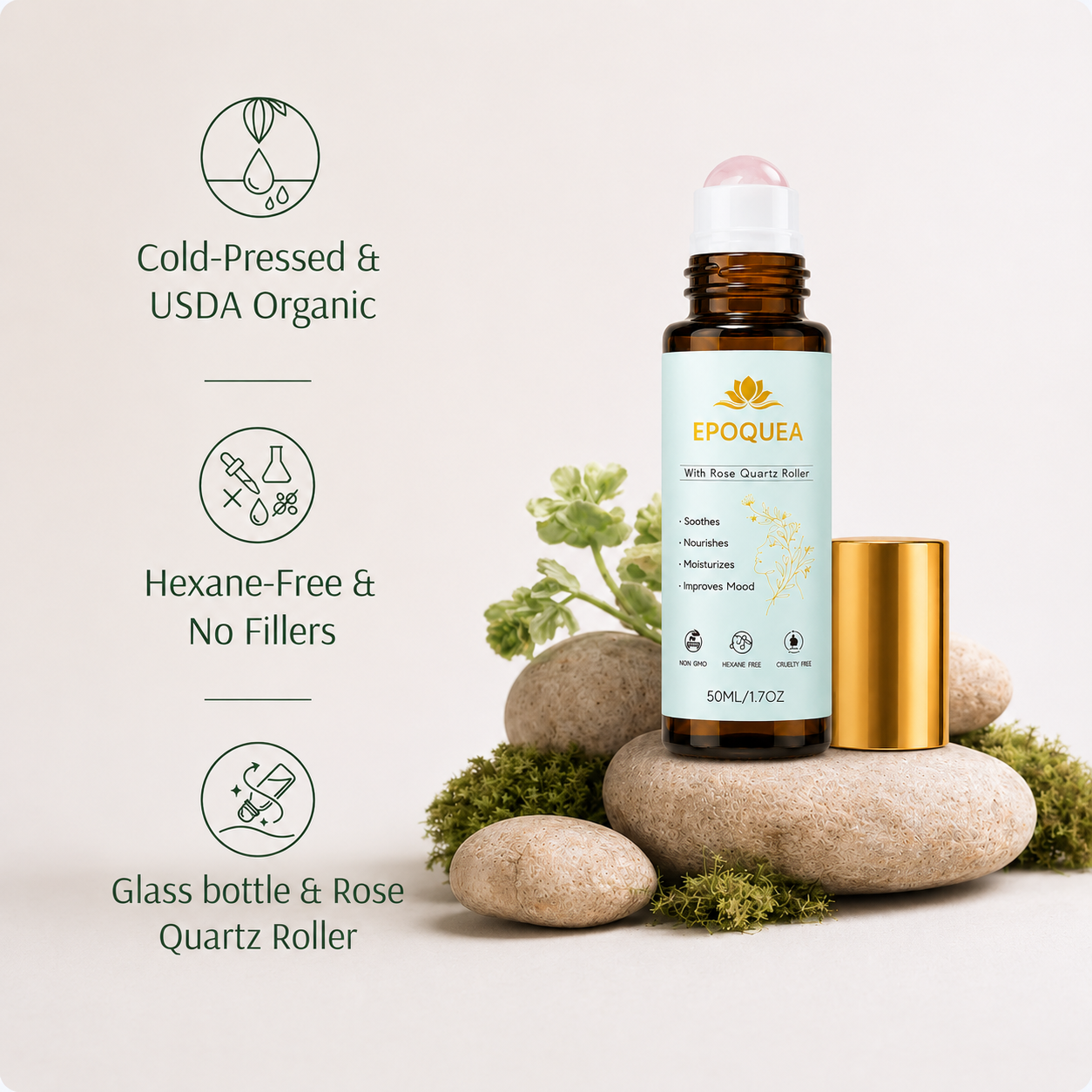 Epoquea | Cold Pressed Organic Castor Oil Roll-On in Amber Glass